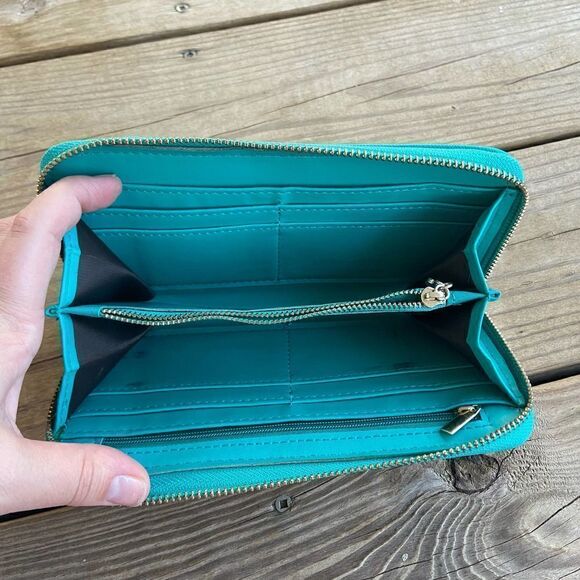 Isabelle Teal Green Vegan Leather Bowler Style Bag & Matching Wallet - Picture 14 of 15